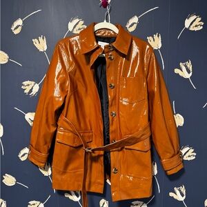 Topshop Casey Patent High Gloss Brown Belted Jacket size 4